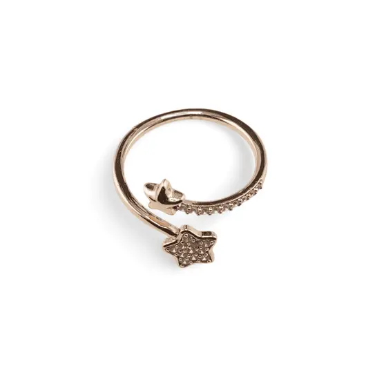 Inel reglabil Cupru placat cu Aur roz 14k cu doua stele intercalate si zirconiu, imagine 2