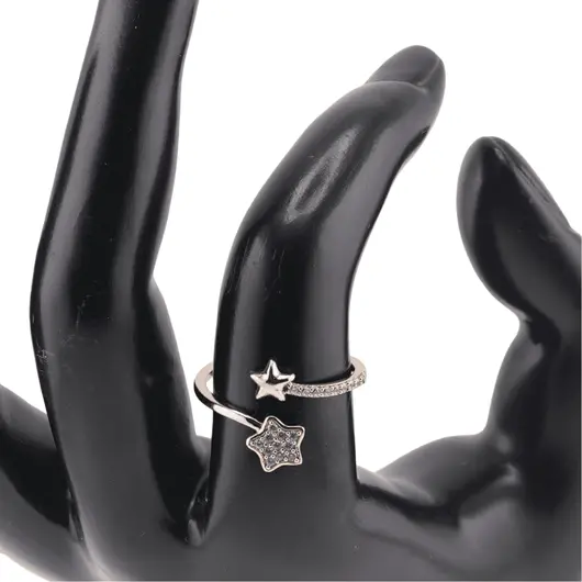 Inel reglabil Cupru placat cu Aur roz 14k cu doua stele intercalate si zirconiu, imagine 3
