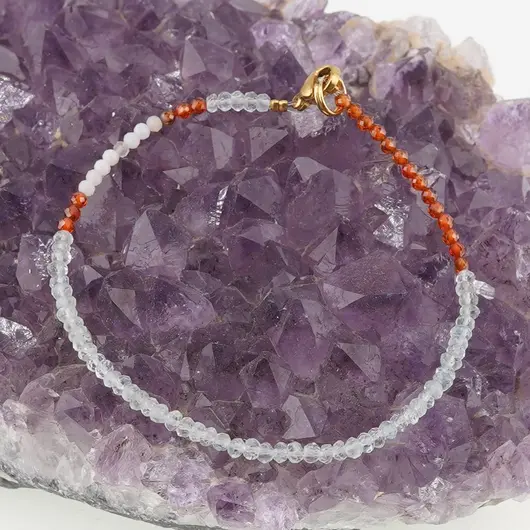 Bratara Acvamarin discuri fatetate, Granat hessonit si Opal sfere fatetate, 2mm, imagine 2