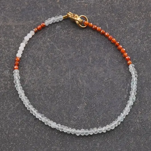 Bratara Acvamarin discuri fatetate, Granat hessonit si Opal sfere fatetate, 2mm