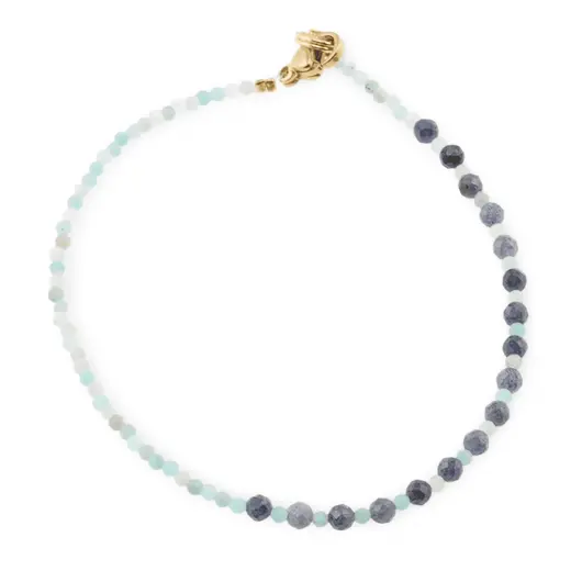 Bratara Amazonit si Safir sfere fatetate, 2-3mm