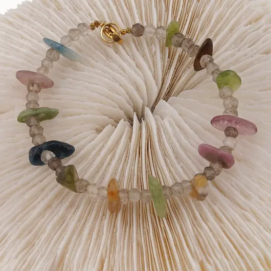 Bratara Cuart fumuriu si Turmalina multicolora, 4-12mm, imagine 3