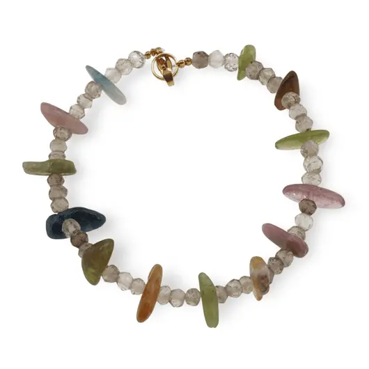 Bratara Cuart fumuriu si Turmalina multicolora, 4-12mm