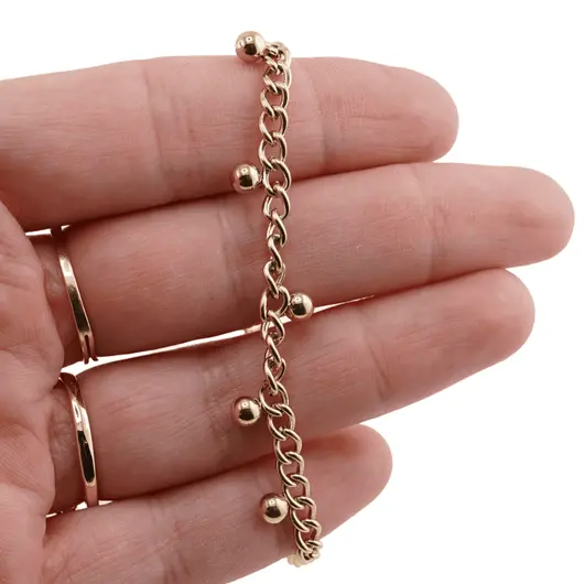 Bratara din cupru placat cu aur galben 18k, model impletit cu bumbi, imagine 3