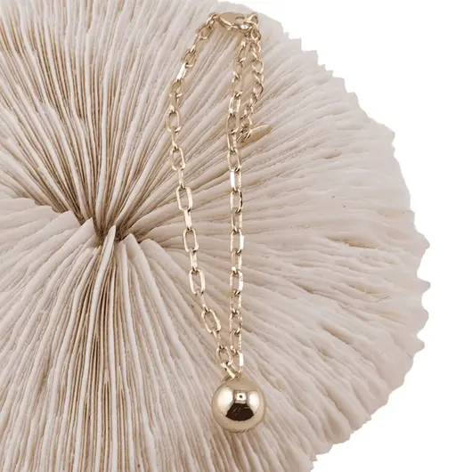 Bratara din cupru placat cu aur galben 18k, model lant cu sfera, imagine 2