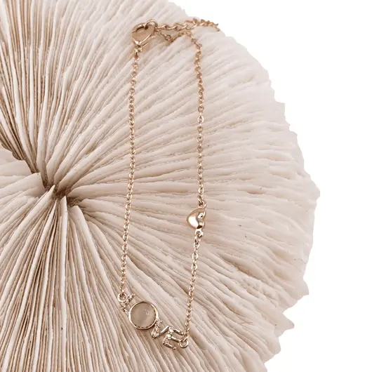 Bratara din cupru placat cu aur roz 18k LOVE cu sidef, imagine 2