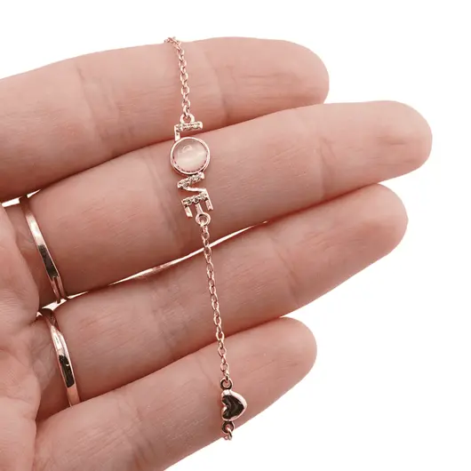 Bratara din cupru placat cu aur roz 18k LOVE cu sidef, imagine 3