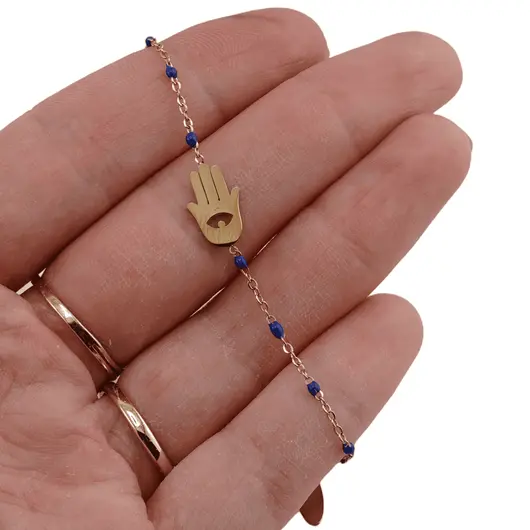 Bratara din inox placat cu aur galben 18k, model Hamsa, imagine 3