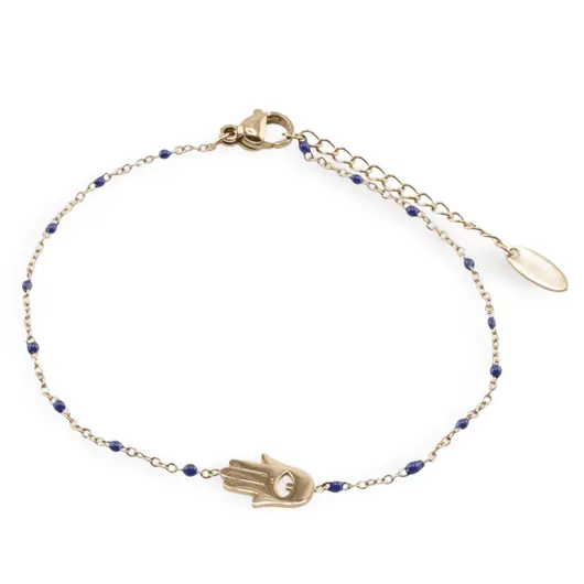 Bratara din inox placat cu aur galben 18k, model Hamsa