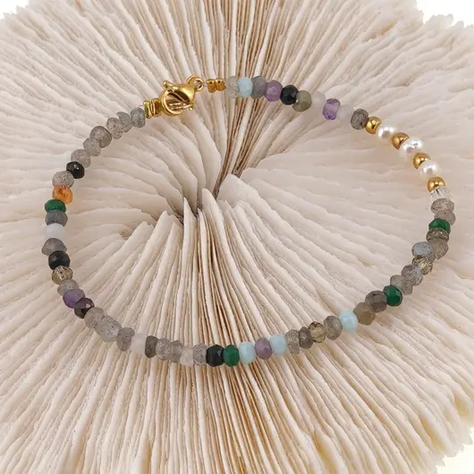 Bratara Mix cristale si Perle de cultura turtite cu bumbi aurii, 3-4mm, imagine 3