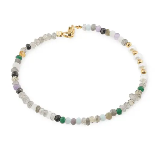 Bratara Mix cristale si Perle de cultura turtite cu bumbi aurii, 3-4mm