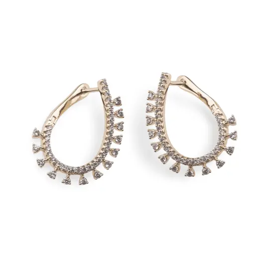 Cercei din cupru placat cu aur galben 14k model oval cu zirconii