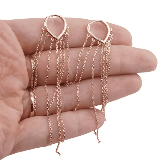 Cercei din cupru placat cu aur roz 14k lungi model inima, imagine 3