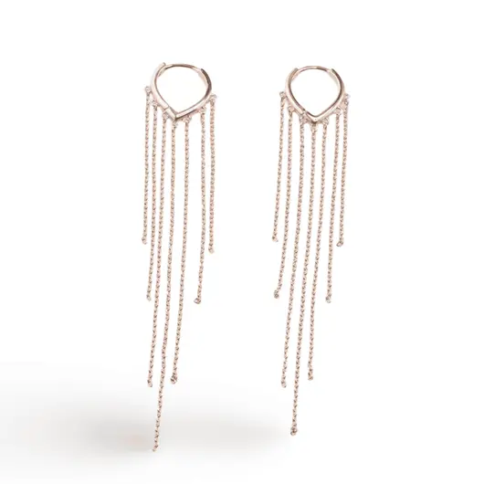 Cercei din cupru placat cu aur roz 14k lungi model inima