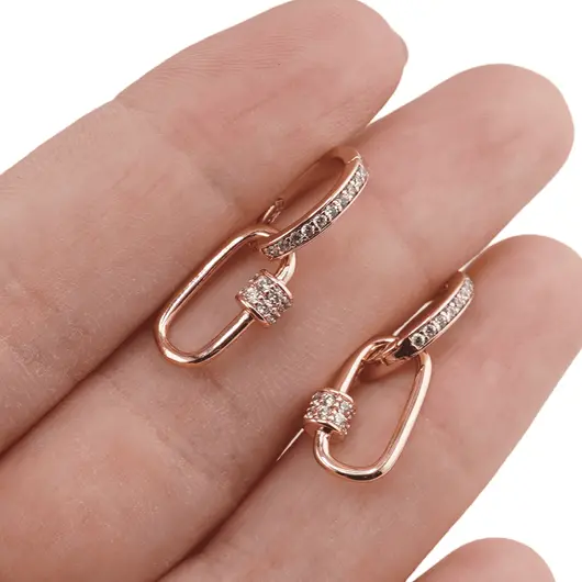 Cercei din cupru placat cu aur roz 14k model geometric, imagine 3