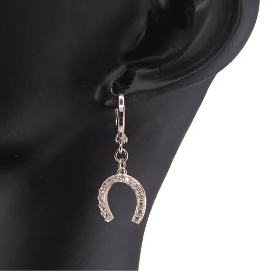 Cercei din cupru placat cu aur roz 14k model potcoava cu zirconii, imagine 2