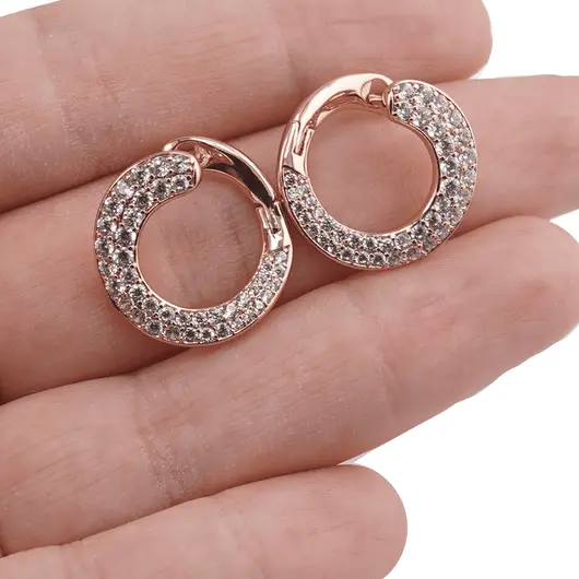 Cercei din cupru placat cu aur roz 14k model spirala cu zirconii, imagine 3