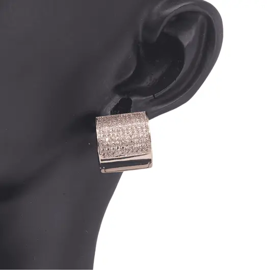 Cercei din cupru placat cu aur roz 14k model tub cu zece randuri de zirconii, imagine 2