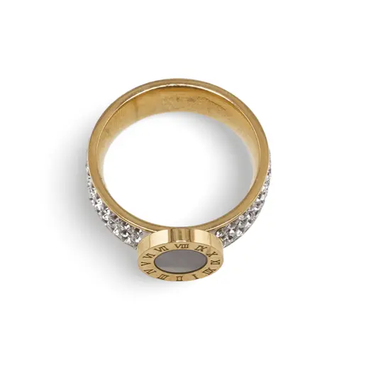 Inel fix Cupru placat cu Aur galben 14k, model lat cu cadran si sidef, imagine 2