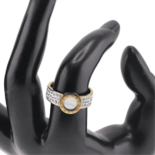 Inel fix Cupru placat cu Aur galben 14k, model lat cu cadran si sidef, imagine 3
