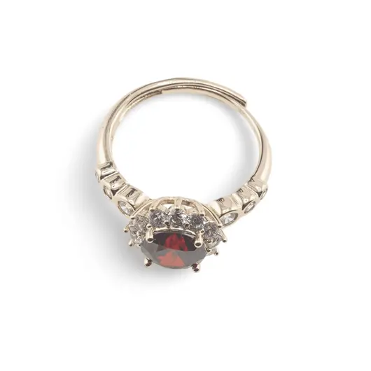 Inel reglabil Cupru placat cu Aur galben 14k, model clasic cu zirconiu alb si rosu, imagine 2