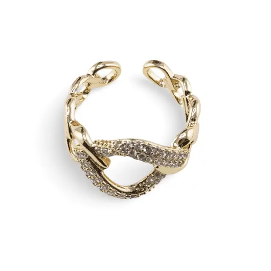 Inel reglabil Cupru placat cu Aur galben 14k, model impletit cu zirconiu, imagine 2