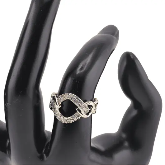 Inel reglabil Cupru placat cu Aur galben 14k, model impletit cu zirconiu, imagine 3