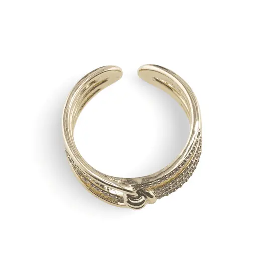 Inel reglabil Cupru placat cu Aur galben 14k, model mod cu zirconiu, imagine 2