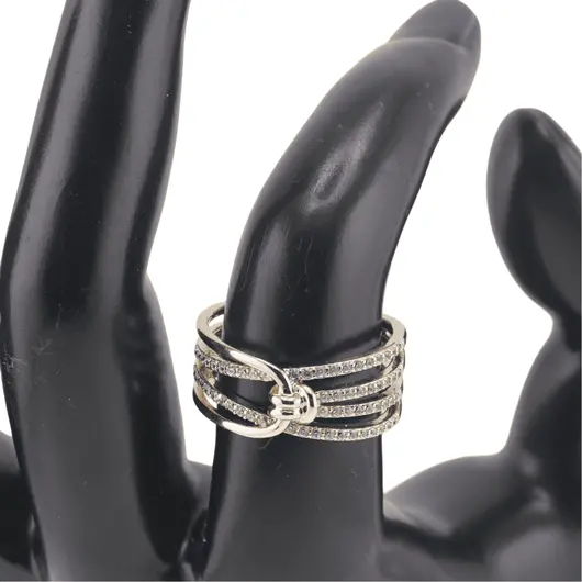 Inel reglabil Cupru placat cu Aur galben 14k, model mod cu zirconiu, imagine 3