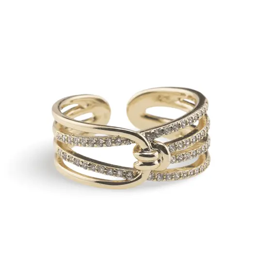 Inel reglabil Cupru placat cu Aur galben 14k, model mod cu zirconiu