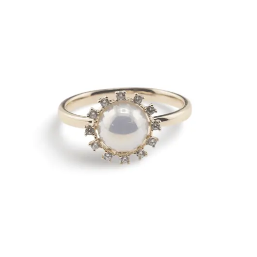 Inel reglabil Cupru placat cu Aur galben 14k, model rotund cu perla si zirconiu