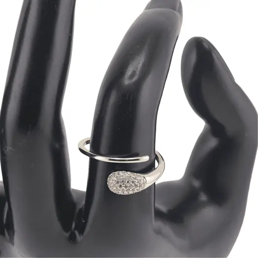 Inel reglabil Cupru placat cu Aur galben 14k, model serpuit bombat cu zirconiu, imagine 3