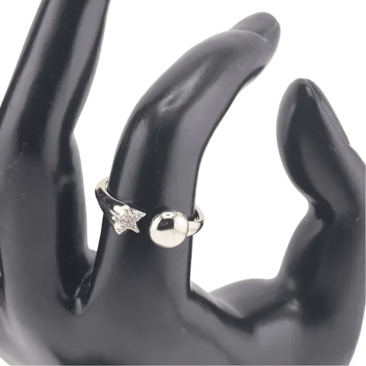 Inel reglabil Cupru placat cu Aur galben 14k, model sfera si stea cu zirconiu, imagine 3