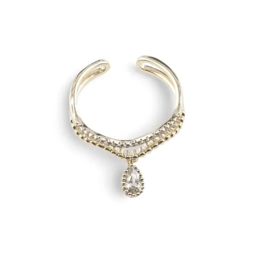 Inel reglabil Cupru placat cu Aur galben 14k, pe doua randuri cu sharm lacrima si zirconiu, imagine 2