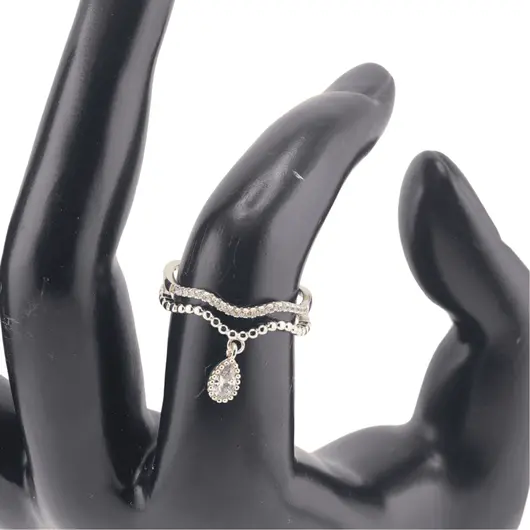 Inel reglabil Cupru placat cu Aur galben 14k, pe doua randuri cu sharm lacrima si zirconiu, imagine 3
