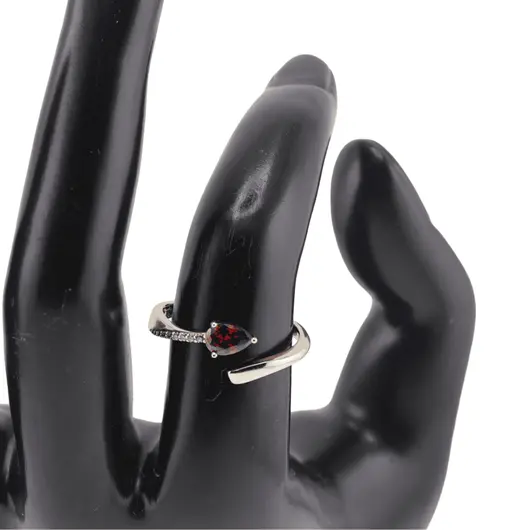 Inel reglabil Cupru placat cu Aur galben 14k, serpuit cu zirconiu rosu, imagine 3