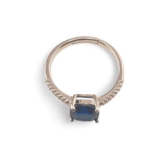 Inel reglabil Cupru placat cu Aur roz 14k, model clasic cu zirconiu albastru, imagine 2