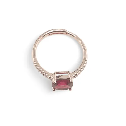 Inel reglabil Cupru placat cu Aur roz 14k, model clasic cu zirconiu rosu, imagine 2