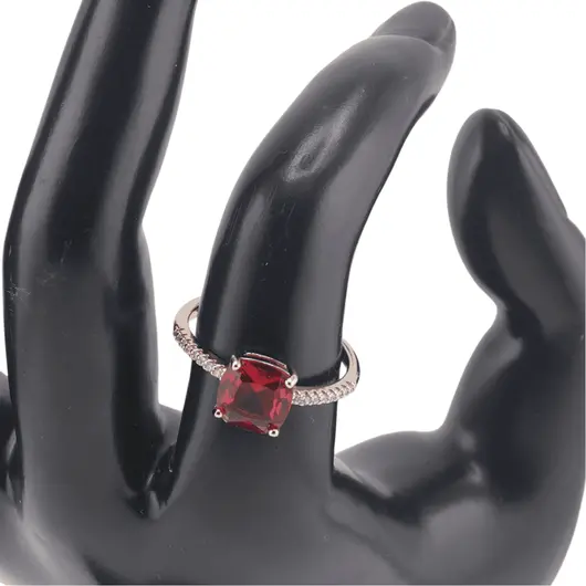 Inel reglabil Cupru placat cu Aur roz 14k, model clasic cu zirconiu rosu, imagine 3