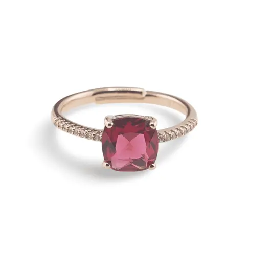 Inel reglabil Cupru placat cu Aur roz 14k, model clasic cu zirconiu rosu