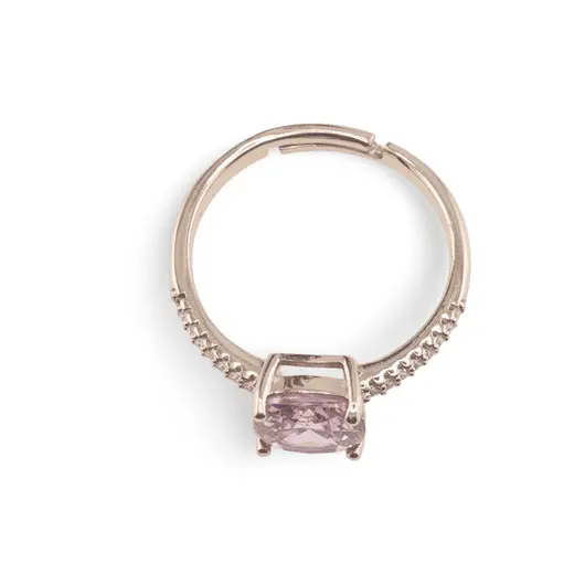 Inel reglabil Cupru placat cu Aur roz 14k, model clasic cu zirconiu roz, imagine 2