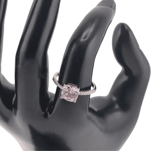 Inel reglabil Cupru placat cu Aur roz 14k, model clasic cu zirconiu roz, imagine 3