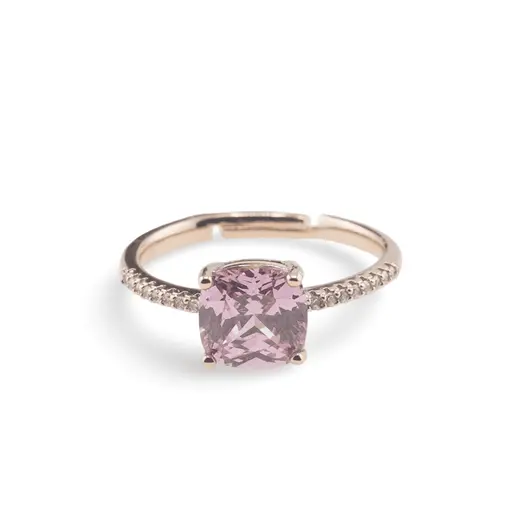 Inel reglabil Cupru placat cu Aur roz 14k, model clasic cu zirconiu roz