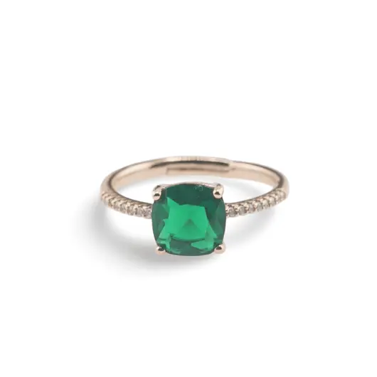 Inel reglabil Cupru placat cu Aur roz 14k, model clasic cu zirconiu verde