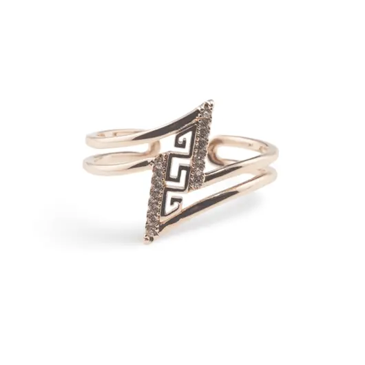 Inel reglabil Cupru placat cu Aur roz 14k, model grecesc cu colturi