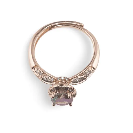 Inel reglabil Cupru placat cu Aur roz 14k, model vintage cu zirconiu iridescent, imagine 2