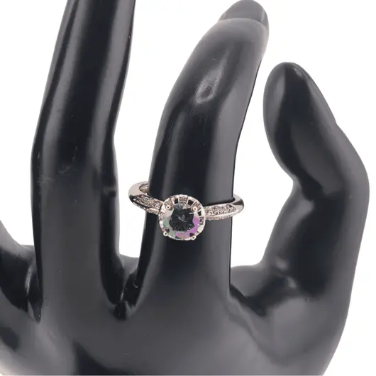 Inel reglabil Cupru placat cu Aur roz 14k, model vintage cu zirconiu iridescent, imagine 3
