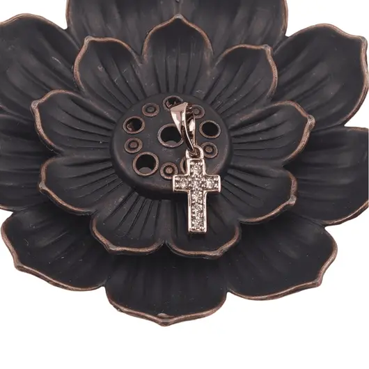 Pandantiv cupru placat cu aur roz 14k cruciulita cu zirconii, 10mm, imagine 2