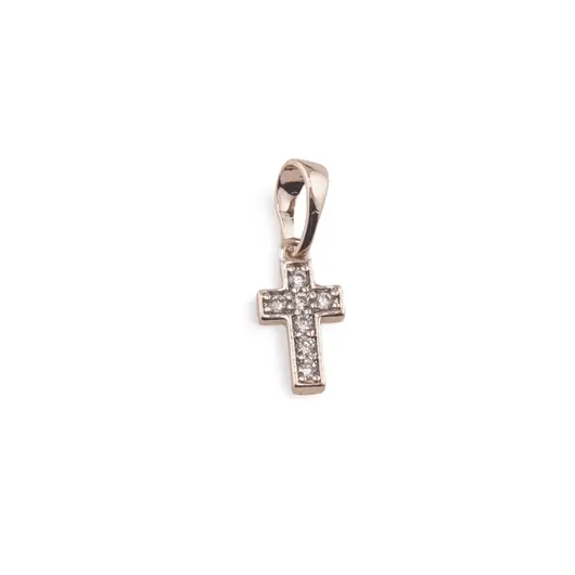Pandantiv cupru placat cu aur roz 14k cruciulita cu zirconii, 10mm