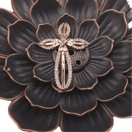 Pandantiv cupru placat cu aur roz 14k, model cruce cu floare, imagine 2
